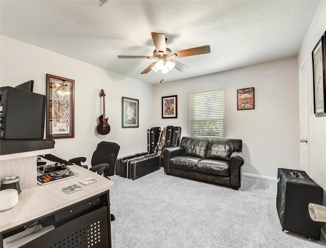 11715 Cypresswood Dr, Houston, TX 77070 - office space featuring a ceiling fan, carpet floors, and a textured ceiling