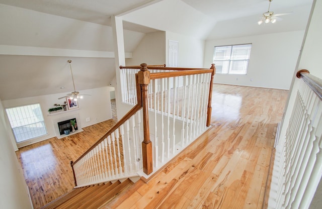 5330 Imperial Grove Dr, Houston, TX 77066 - corridor with wood finished floors, an upstairs landing, and high vaulted ceiling