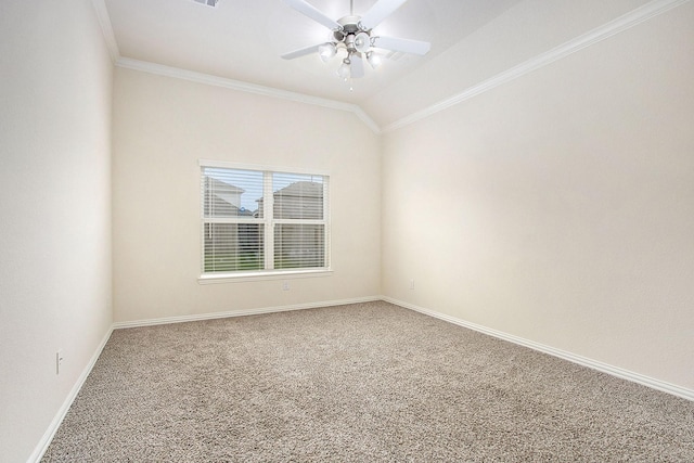 2311 Langley Dr, Rosharon, TX 77583 - carpeted spare room with crown molding, ceiling fan, and lofted ceiling