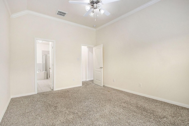 2311 Langley Dr, Rosharon, TX 77583 - empty room featuring light colored carpet, a ceiling fan, and crown molding