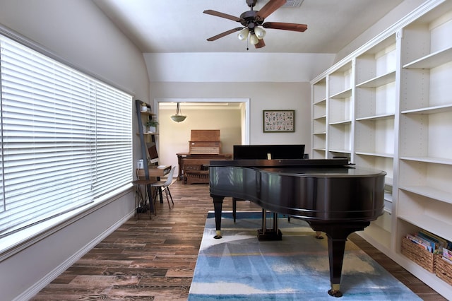 5926 Lattimer Dr, Houston, TX 77035 - sitting room with ceiling fan, dark wood-style floors, and vaulted ceiling