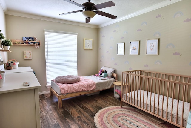 5926 Lattimer Dr, Houston, TX 77035 - bedroom with wood finished floors, ornamental molding, and a ceiling fan