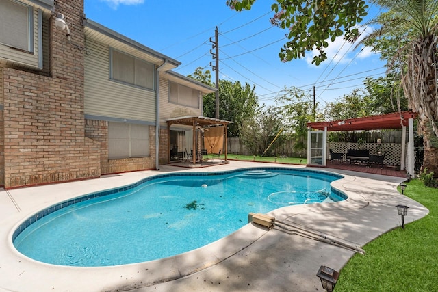 9827 Gold Cup Way, Houston, TX 77065 - view of pool with a pergola, a fenced backyard, and a patio area
