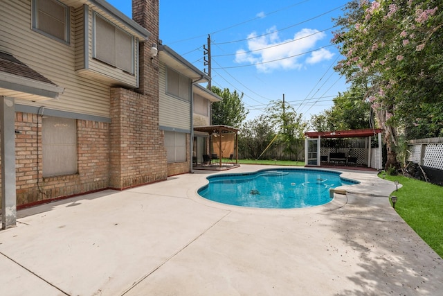 9827 Gold Cup Way, Houston, TX 77065 - view of pool with a patio area, a fenced backyard, and a gazebo