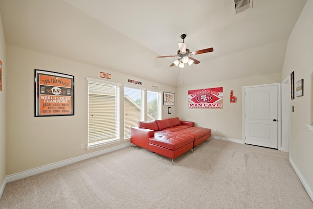 19831 Indigo Key Ct, Cypress, TX 77433 - sitting room with carpet flooring, a ceiling fan, and lofted ceiling