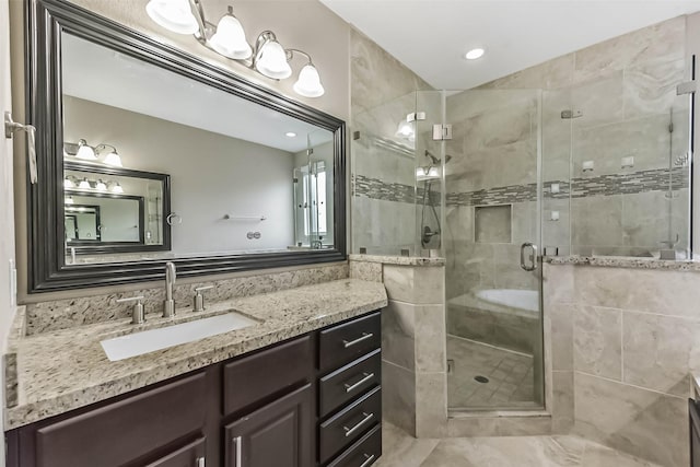 6107 Stillman St, Houston, TX 77007 - full bath with vanity, a shower stall, and recessed lighting