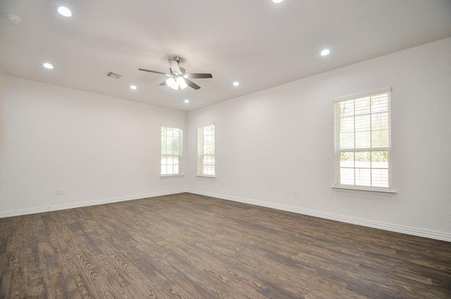 6514 Fraser Point Ct, Spring, TX 77379 - unfurnished room featuring a ceiling fan, plenty of natural light, dark wood-type flooring, and recessed lighting