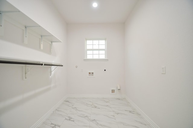6514 Fraser Point Ct, Spring, TX 77379 - laundry area with electric dryer hookup, gas dryer hookup, hookup for a washing machine, light marble finish floors, and recessed lighting