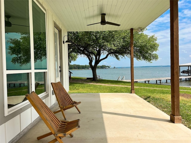 2263 Lcr 740, Thornton, TX 76687 - view of patio featuring a water view and ceiling fan