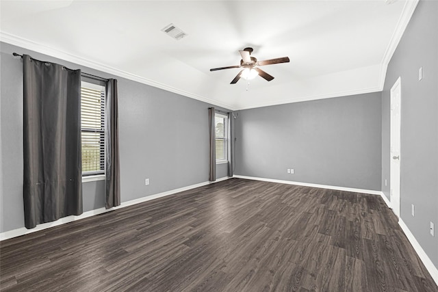 9002 Saint Laurent Ln, Houston, TX 77044 - spare room with ceiling fan, dark wood-type flooring, and crown molding