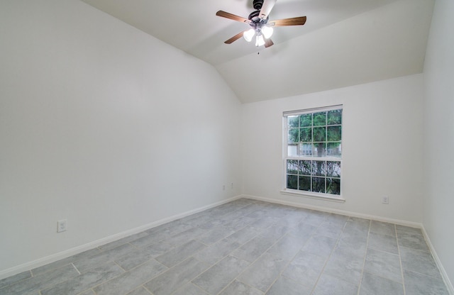 4639 Regal Shadow Ln, Sugar Land, TX 77479 - empty room with lofted ceiling, ceiling fan, and light tile patterned flooring