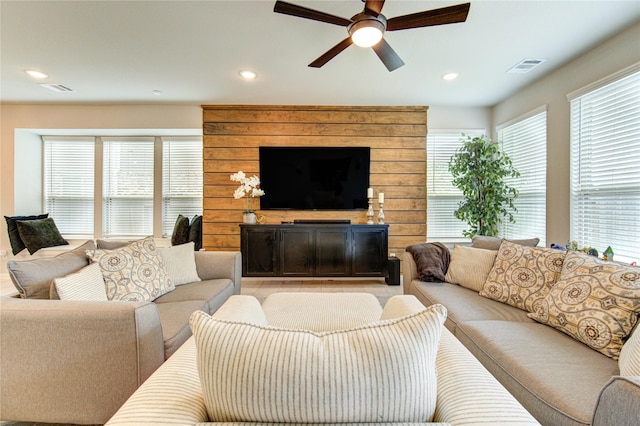 17715 White Lightning Way, Spring, TX 77379 - living room with a ceiling fan and recessed lighting
