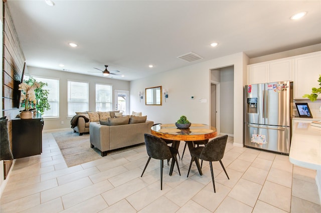 17715 White Lightning Way, Spring, TX 77379 - dining area featuring ceiling fan, recessed lighting, and light tile patterned floors