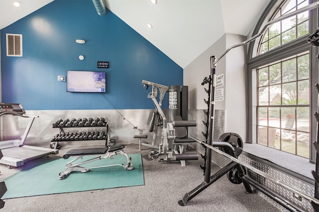 2300 Old Spanish Trl Unit 1060, Houston, TX 77054 - exercise area with high vaulted ceiling, carpet floors, and recessed lighting
