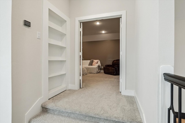 14115 Garibaldi Dr, Cypress, TX 77433 - hallway with carpet flooring and built in features