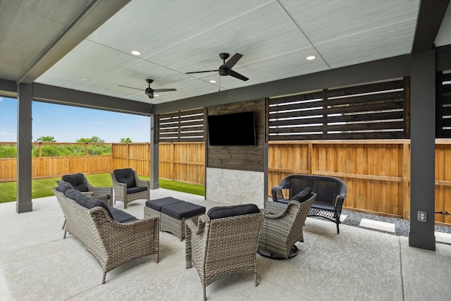 14115 Garibaldi Dr, Cypress, TX 77433 - view of patio with an outdoor living space and ceiling fan