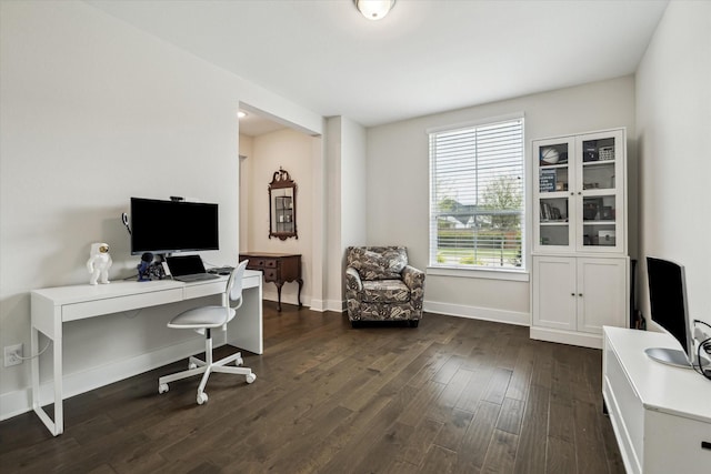 14115 Garibaldi Dr, Cypress, TX 77433 - office area featuring dark wood-style floors and baseboards