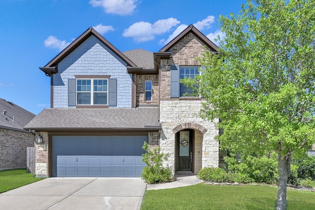 3604 Magnolia Crest Ln, Spring, TX 77386 - craftsman house featuring driveway, an attached garage, a front yard, and roof with shingles