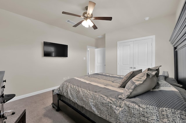 3604 Magnolia Crest Ln, Spring, TX 77386 - bedroom featuring carpet floors, a closet, and ceiling fan