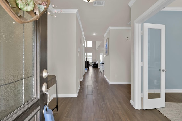 3604 Magnolia Crest Ln, Spring, TX 77386 - foyer featuring ornamental molding, wood finished floors, and recessed lighting