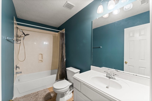 28210 Slatestone Ln, Spring, TX 77386 - full bathroom with shower / tub combo, vanity, and a textured ceiling