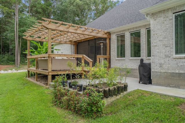 206 Rim Rock Rd, Huntsville, TX 77340 - deck featuring grilling area, a pergola, and a yard