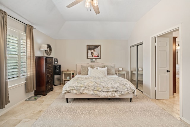 16447 Flint Run Way, Sugar Land, TX 77498 - tiled bedroom with a closet, ceiling fan, and lofted ceiling