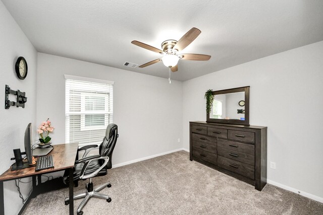 5206 Wyatt James Ln, Brookshire, TX 77423 - home office with light colored carpet and a ceiling fan