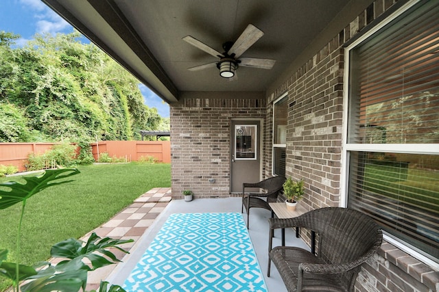 5206 Wyatt James Ln, Brookshire, TX 77423 - fenced backyard featuring ceiling fan
