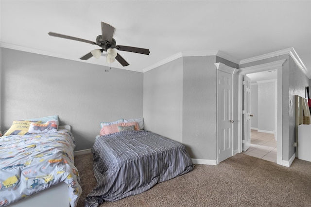 7403 Theisswood Rd, Spring, TX 77379 - carpeted bedroom with ceiling fan and ornamental molding