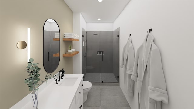 1316 W Willis St, Alvin, TX 77511 - bathroom with a stall shower, vanity, tile patterned floors, and recessed lighting