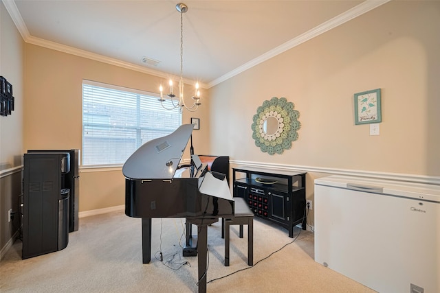 19914 Pemetic Trl, Richmond, TX 77407 - living area with ornamental molding, carpet, and a chandelier