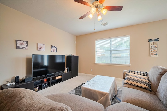 19914 Pemetic Trl, Richmond, TX 77407 - carpeted living room featuring ceiling fan and baseboards