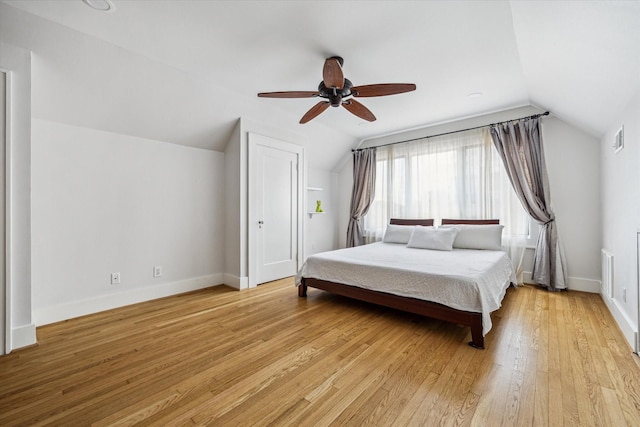 1656 Norfolk St, Houston, TX 77006 - bedroom featuring vaulted ceiling, light wood-type flooring, and ceiling fan