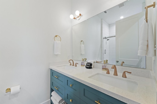 3430 Indian Beach Dr, Galveston, TX 77554 - bathroom with double vanity and a stall shower