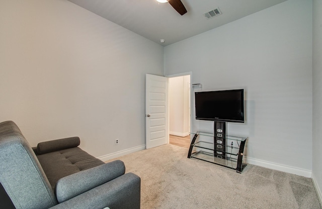 20207 Noble Arabian Dr, Tomball, TX 77377 - living area with carpet, a ceiling fan, and vaulted ceiling