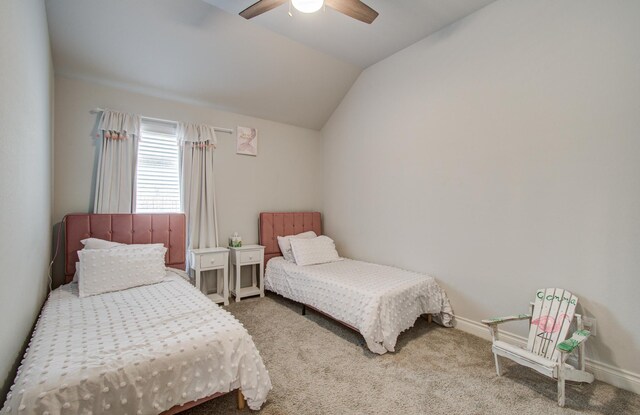 20207 Noble Arabian Dr, Tomball, TX 77377 - carpeted bedroom with vaulted ceiling and ceiling fan