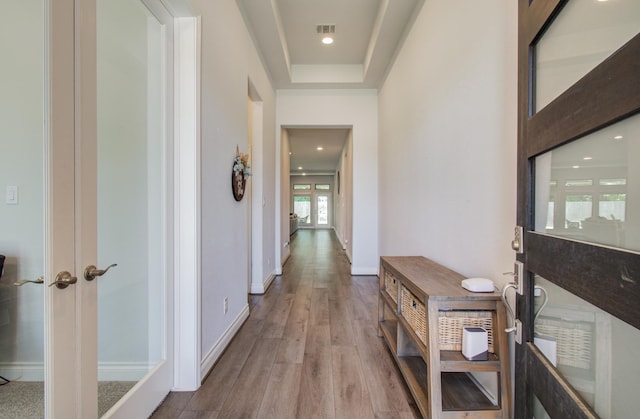20207 Noble Arabian Dr, Tomball, TX 77377 - corridor featuring wood finished floors, french doors, and recessed lighting