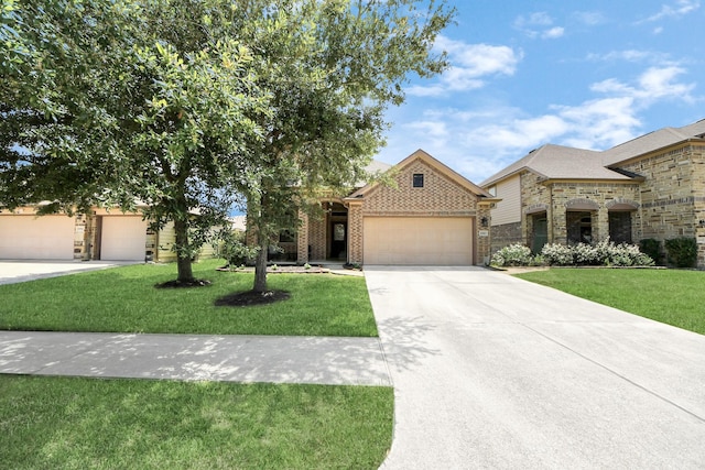 6810 Hunters Trace Ln, Baytown, TX 77521 - view of front of home with an attached garage, a front lawn, and concrete driveway
