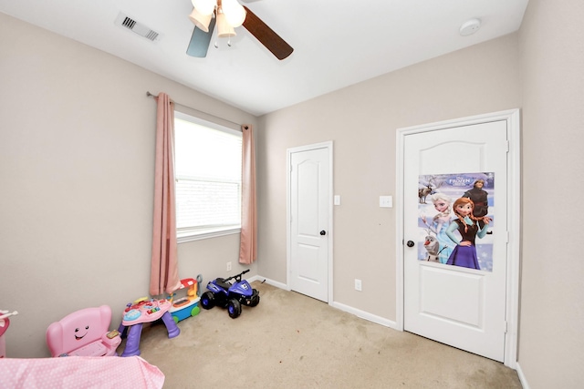 6810 Hunters Trace Ln, Baytown, TX 77521 - rec room with a ceiling fan and carpet floors