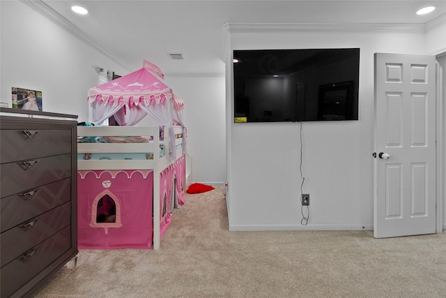 13206 Blass Ct, Houston, TX 77044 - carpeted bedroom featuring ornamental molding and recessed lighting