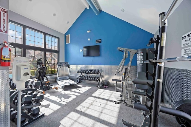 2300 Old Spanish Trl Unit 2116, Houston, TX 77054 - workout area with high vaulted ceiling and beam ceiling