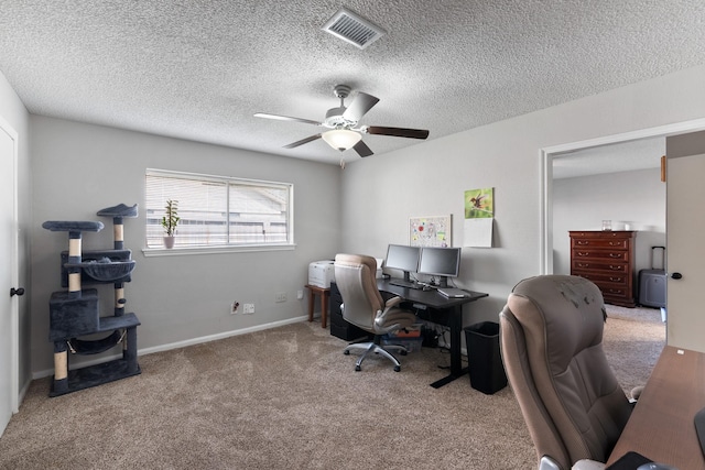 2605 Perry Ln, Alvin, TX 77511 - carpeted office with ceiling fan and a textured ceiling