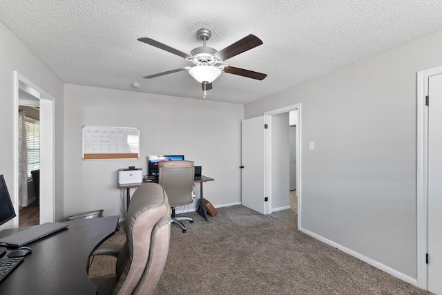2605 Perry Ln, Alvin, TX 77511 - carpeted office space with a ceiling fan and a textured ceiling