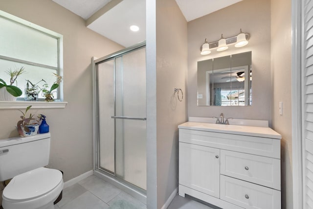 2605 Perry Ln, Alvin, TX 77511 - bathroom with a stall shower, vanity, and tile patterned floors