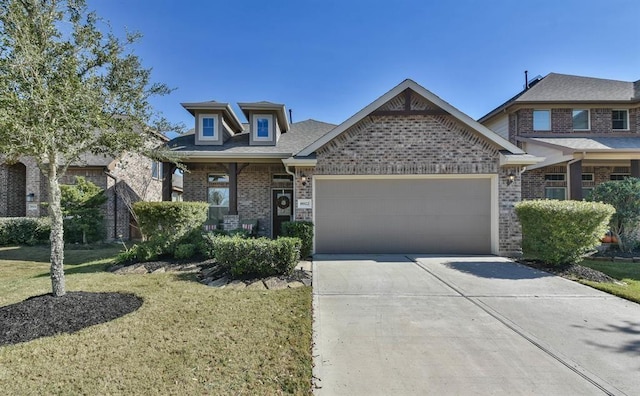8922 Pinenut Dr, Cypress, TX 77433 - craftsman-style house with an attached garage, brick siding, driveway, and a front lawn