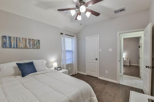 8922 Pinenut Dr, Cypress, TX 77433 - bedroom featuring vaulted ceiling, wood finished floors, and ceiling fan