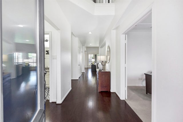 23706 Tristan Bay Ct, Spring, TX 77386 - corridor featuring dark wood-type flooring and recessed lighting