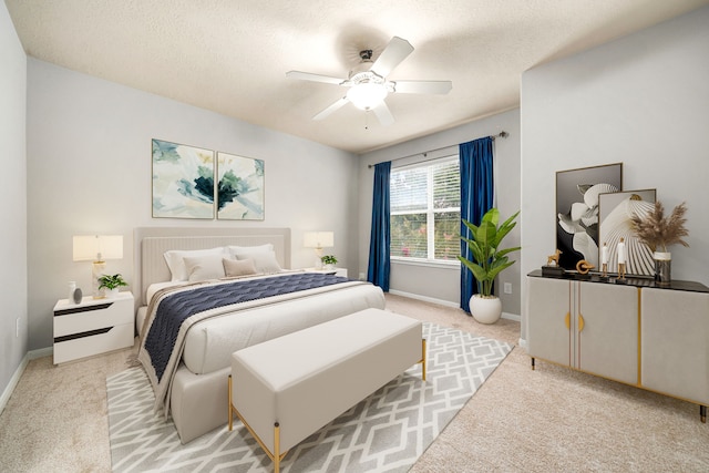 15515 Hinsdale Springs Ln, Houston, TX 77053 - bedroom featuring light colored carpet, a ceiling fan, and a textured ceiling