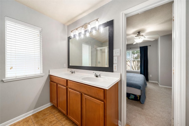 15515 Hinsdale Springs Ln, Houston, TX 77053 - full bathroom with double vanity, a stall shower, and ceiling fan